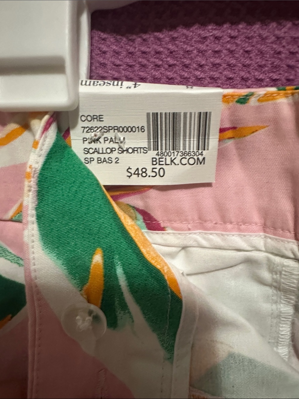 crown & ivy Pink Tropical Leaf Scallop Hem High Waist Shorts - Picture 7 of 7